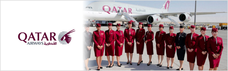 Qatar Airways cabin crew and logo